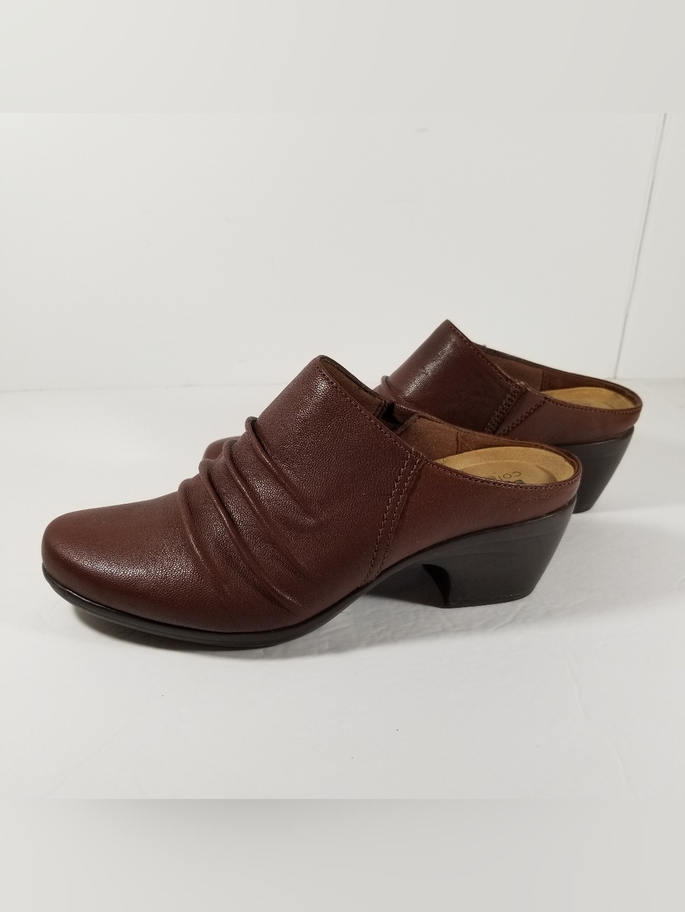 Clarks Emily Charm Heeled Mules Women's 9M Brown Leather Shoes